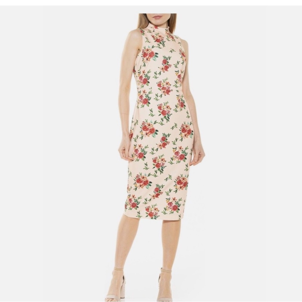 Alexia Admor Cream Midi Dress with Red Floral Print